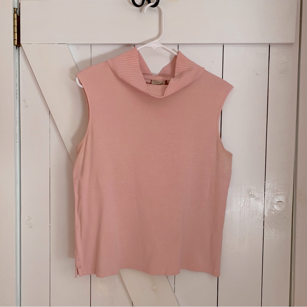 VTG Rose Pink Sleeveless Cowl Neck Knit Sweater Vest Vintage 100% Cotton
